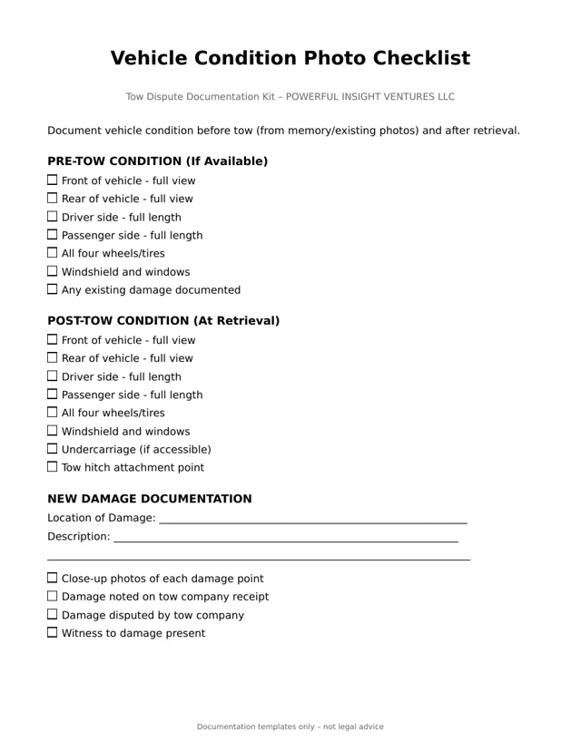 Vehicle condition checklist, page 1